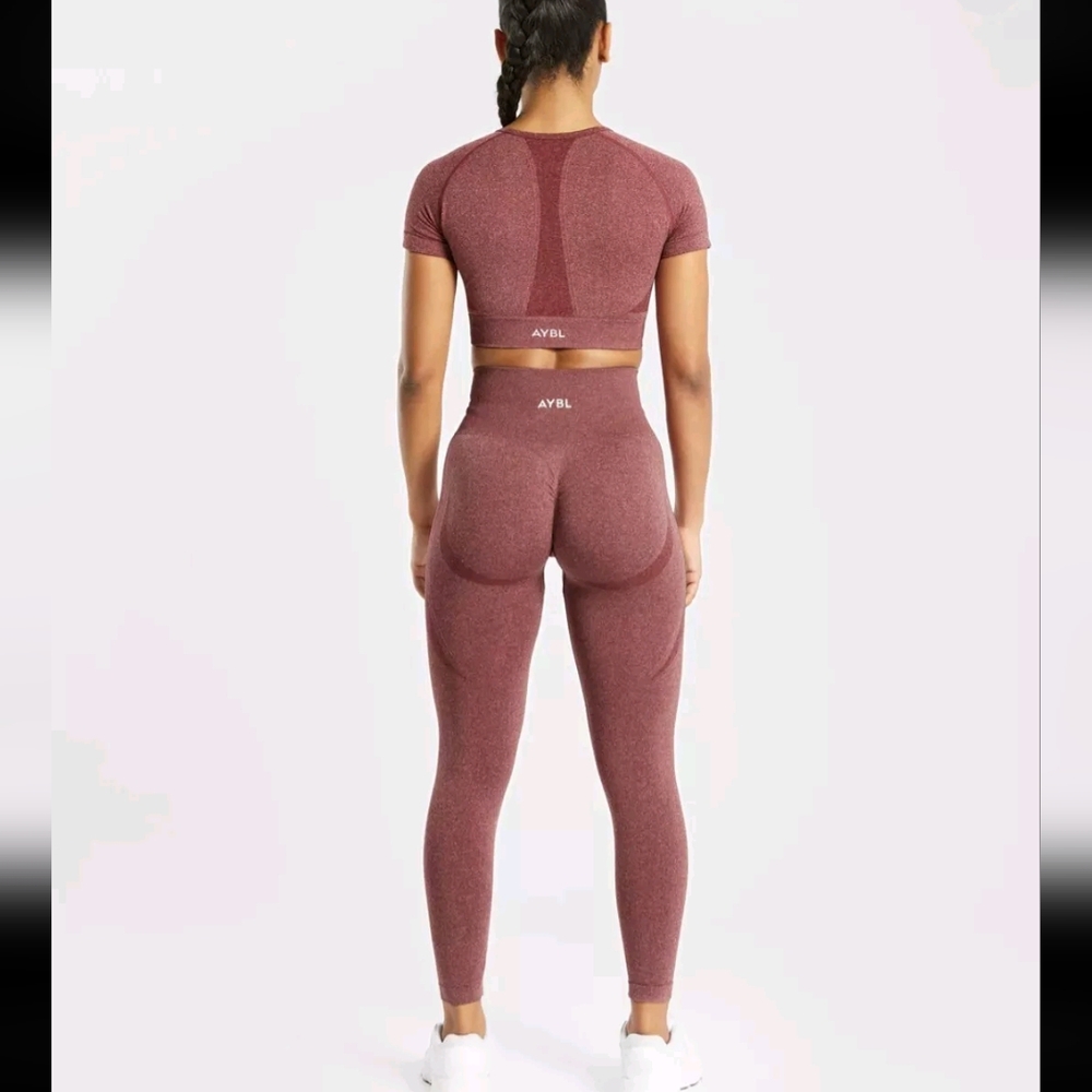 NWT AYBL High Rise Red Marl Athletic Contour Sporty Leggings XS - Picture 2 of 10